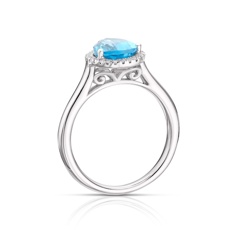 Main Image 3 of 9ct White Gold Swiss Blue Topaz 0.10ct Diamond Ring