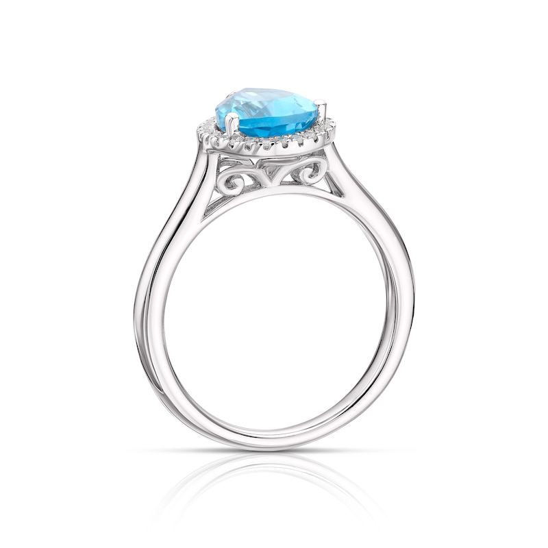 9ct White Gold Swiss Blue Topaz 0.10ct Diamond Ring