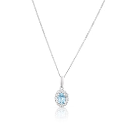 18ct White Gold Aquamarine 0.25ct Diamond Cluster Pendant