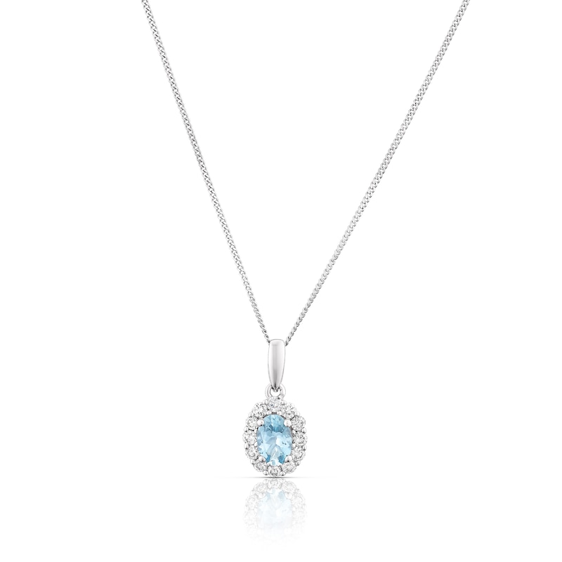Main Image 1 of 18ct White Gold Aquamarine 0.25ct Diamond Cluster Pendant