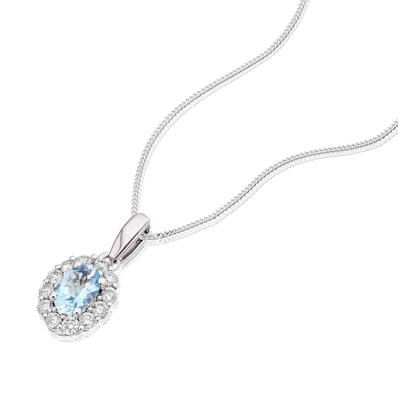 Main Image 2 of 18ct White Gold Aquamarine 0.25ct Diamond Cluster Pendant