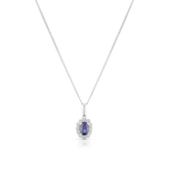 18ct White Gold Sapphire 0.25ct Diamond Cluster Pendant