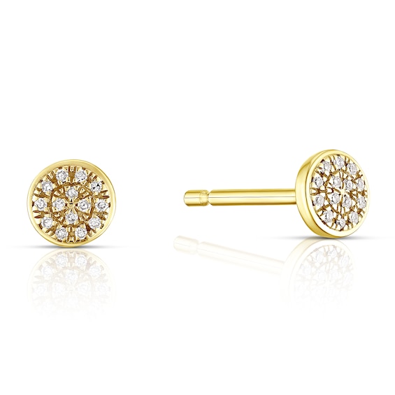 9ct Yellow Gold Diamond Pave Set Disc Stud Earrings