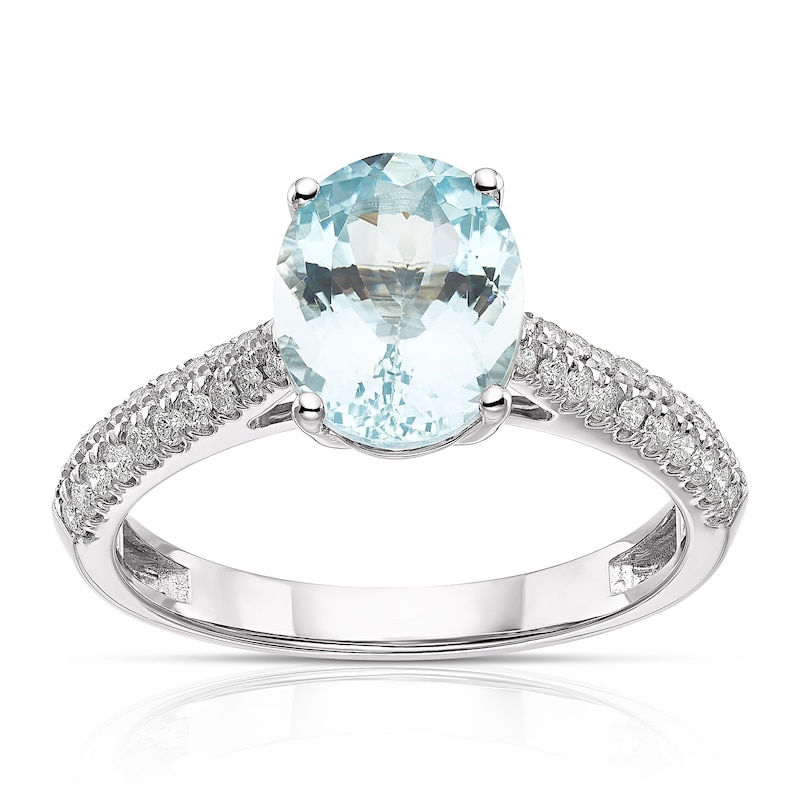 Main Image 1 of 9ct White Gold Aquamarine 0.25ct Diamond Oval Cut Ring