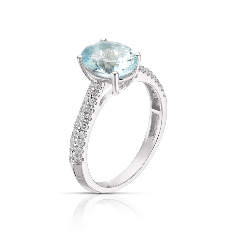 Main Image 2 of 9ct White Gold Aquamarine 0.25ct Diamond Oval Cut Ring