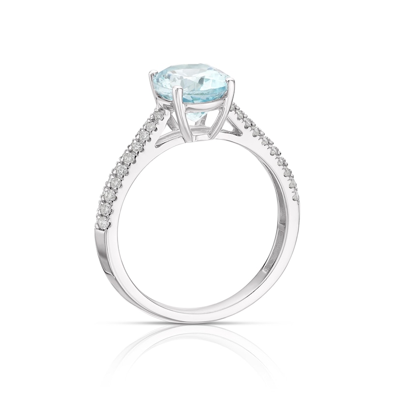 Main Image 3 of 9ct White Gold Aquamarine 0.25ct Diamond Oval Cut Ring