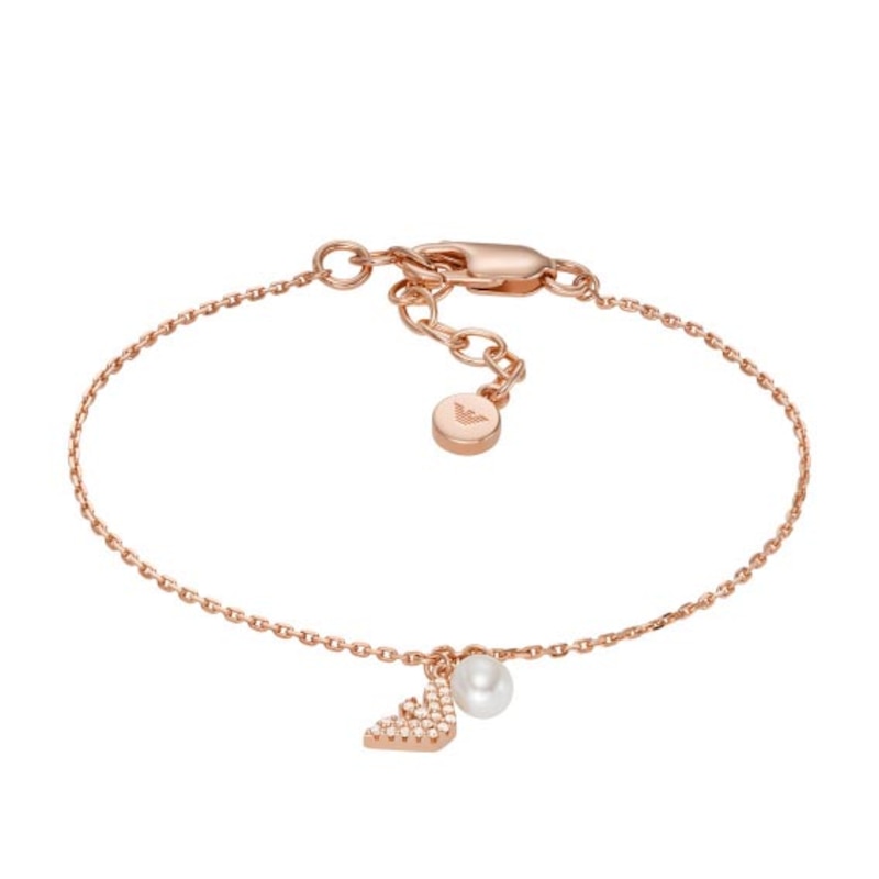 Emporio Armani Rose Gold-Tone 7 Inch Cubic Zirconia Charm Bracelet