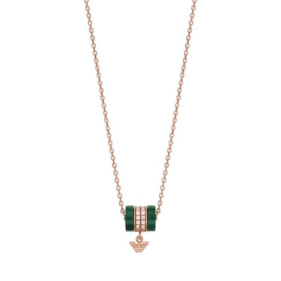 Emporio Armani Rose Gold Plated Green Malachite CZ Necklace