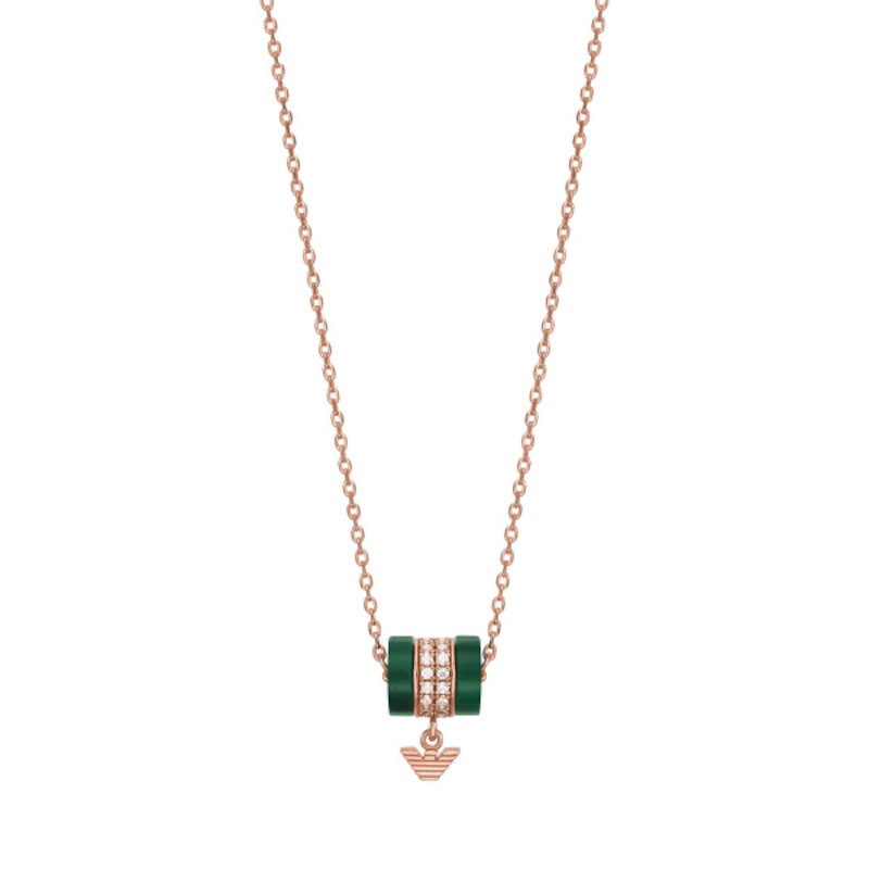 Emporio Armani Rose Gold Plated Green Malachite CZ Necklace