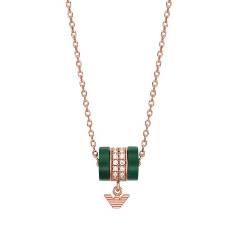 Emporio Armani Rose Gold Plated Green Malachite CZ Necklace