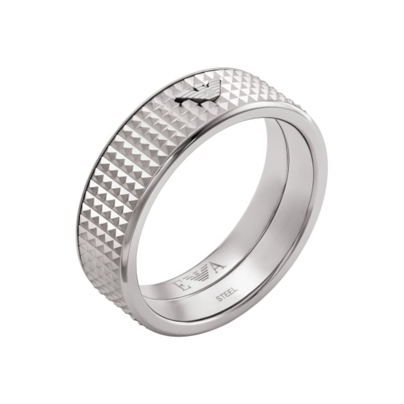 Emporio Armani Men's Stainless Steel Textured Ring Size Small