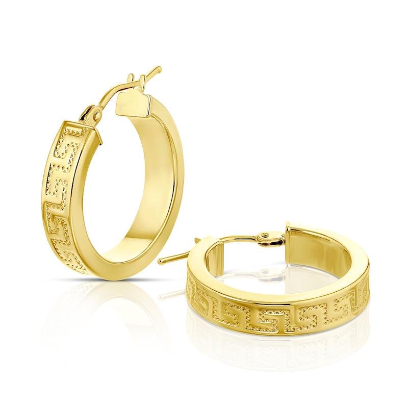 9ct Yellow Gold Greek Key Hoop Earrings