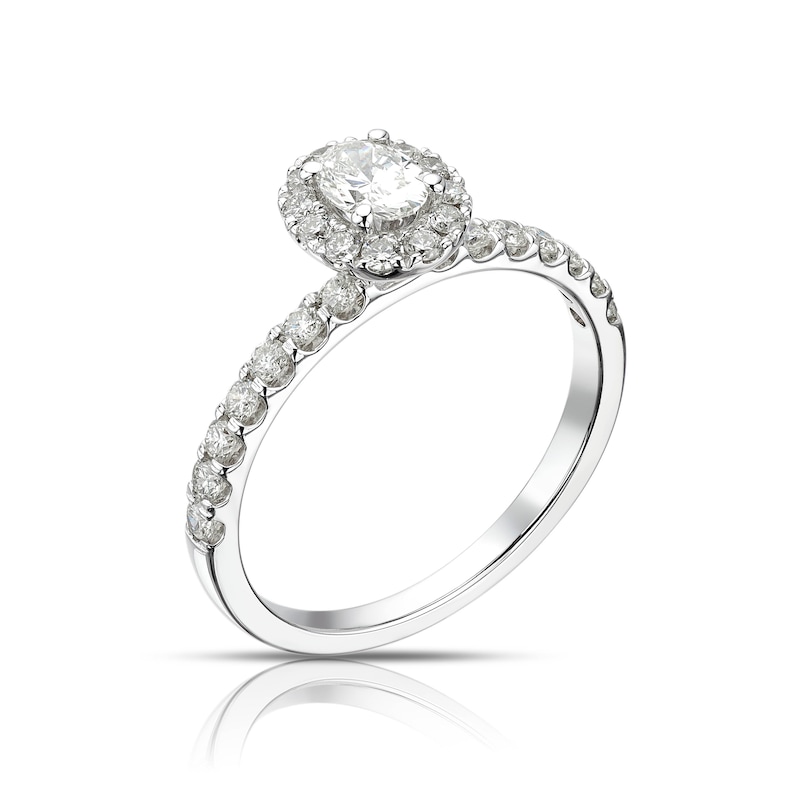 18ct White Gold 0.75ct Total Diamond Oval Halo Ring