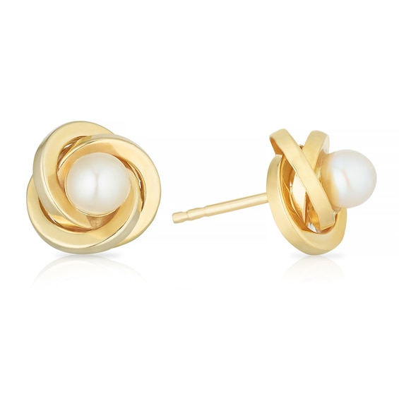 9ct Yellow Gold Pearl Knot Stud Earrings