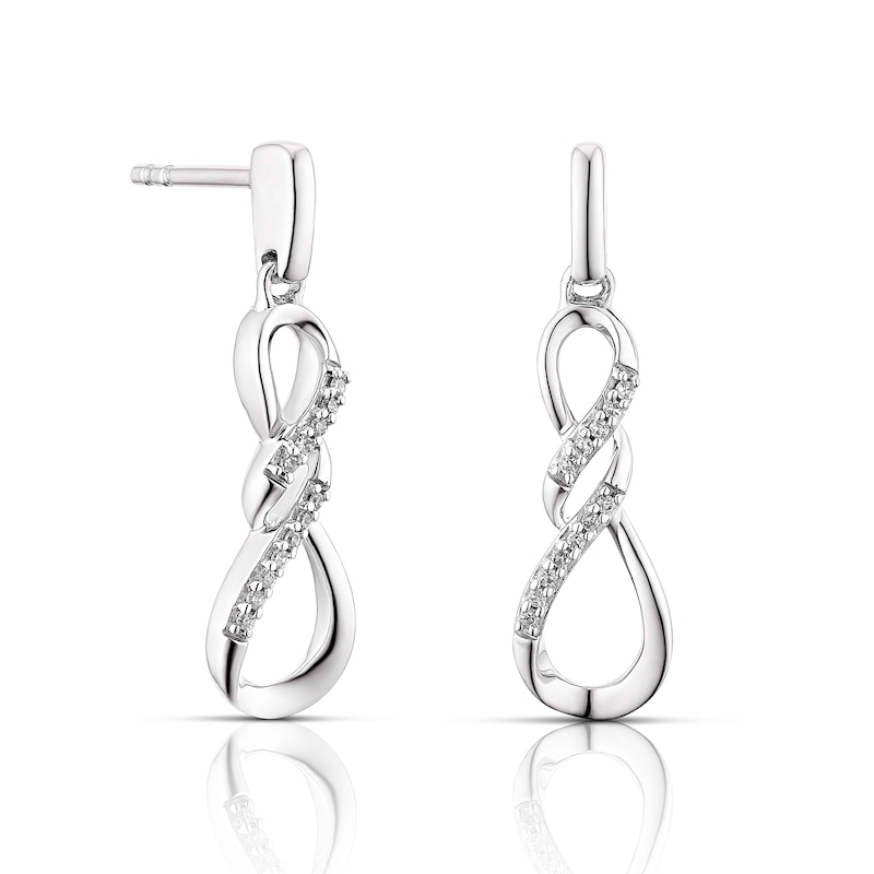 9ct White Gold 0.05ct Diamond Infinity Drop Earrings