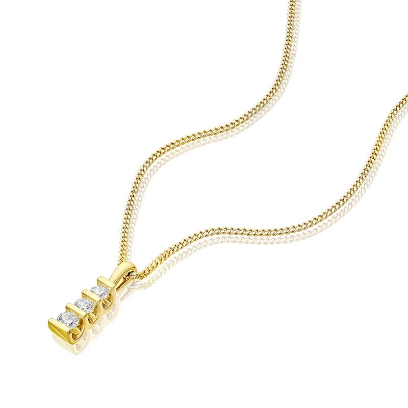 Main Image 2 of 9ct Yellow Gold 0.25ct Diamond Trilogy Bar Pendant