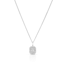 9ct White Gold 0.20ct Diamond Emerald Shaped Pendant