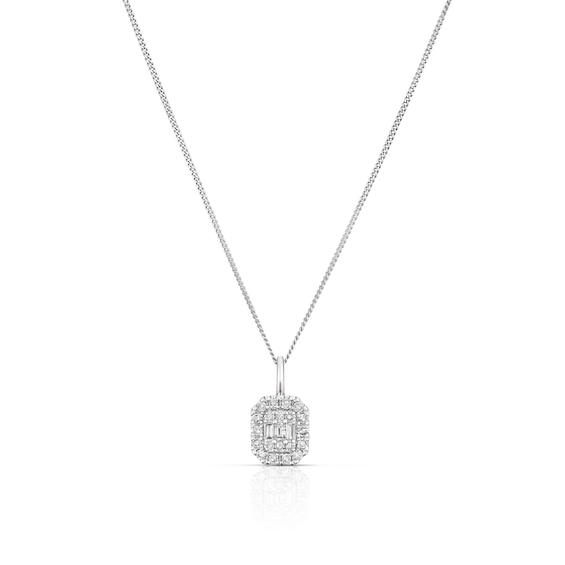 9ct White Gold 0.20ct Diamond Emerald Shaped Pendant