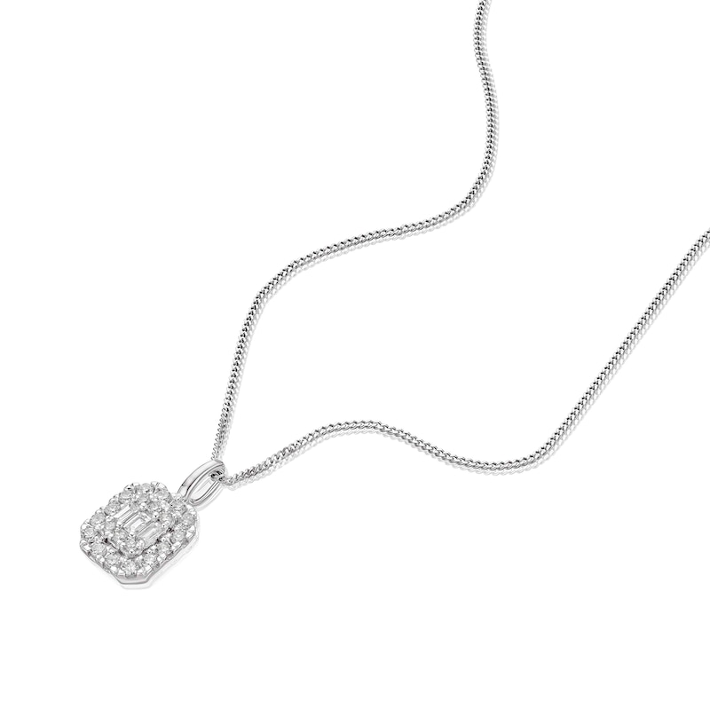 Main Image 2 of 9ct White Gold 0.20ct Diamond Emerald Shaped Pendant