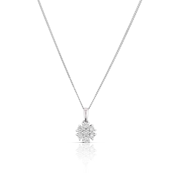 9ct White Gold 0.25ct Diamond Daisy Cluster Pendant