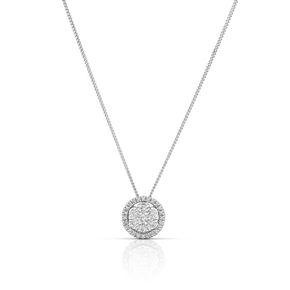 9ct White Gold 0.15ct Diamond Flower Halo Pendant