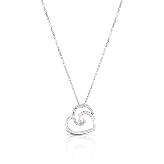 9ct White Gold 0.05ct Diamond Heart Swirl Pendant