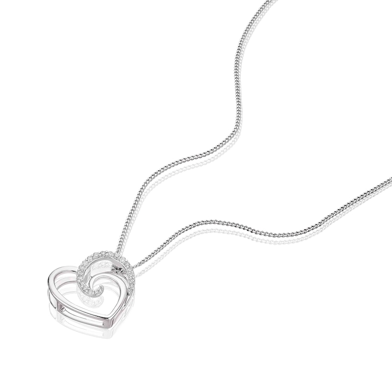 9ct White Gold 0.05ct Diamond Heart Swirl Pendant