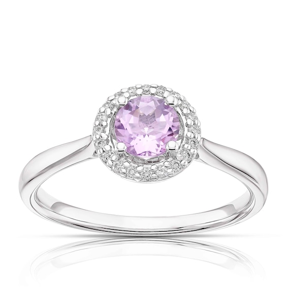 9ct White Gold Amethyst 0.07ct Diamond Halo Ring