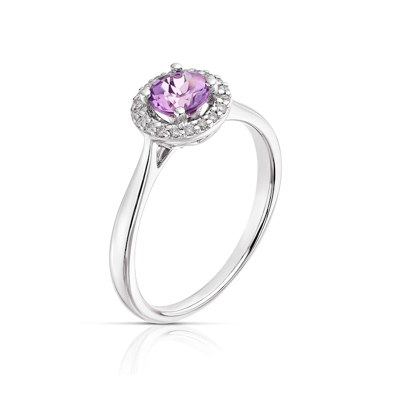 9ct White Gold Amethyst 0.07ct Diamond Halo Ring