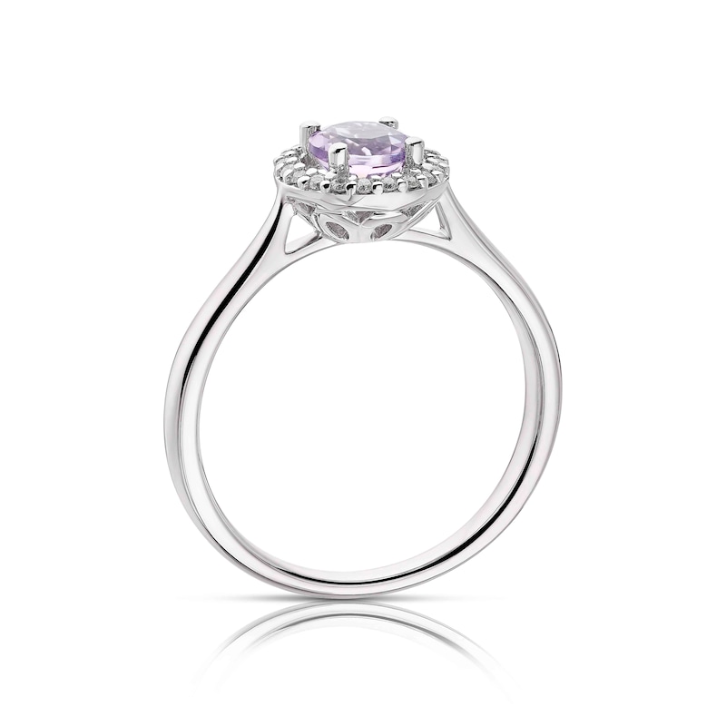 9ct White Gold Amethyst 0.07ct Diamond Halo Ring