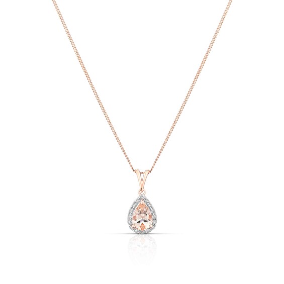 9ct Rose Gold Morganite and Diamond Pendant