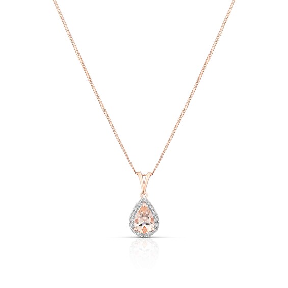 9ct Rose Gold Morganite 0.06ct Diamond Pendant