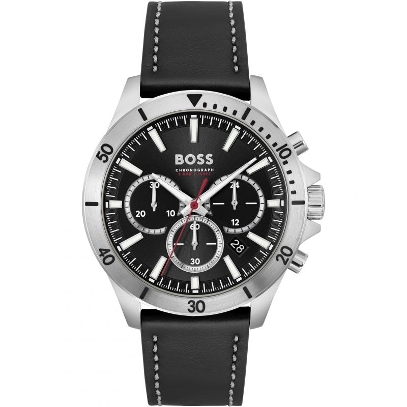 BOSS Troper Men's Black Leather Strap Watch