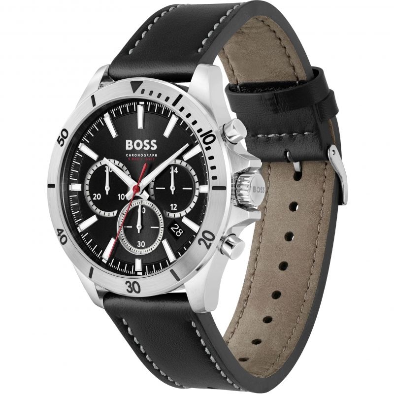 BOSS Troper Men's Black Leather Strap Watch