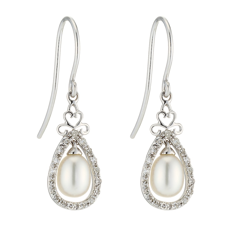 9ct White Gold Cultured Freshwater Pearl & Diamond Earrings