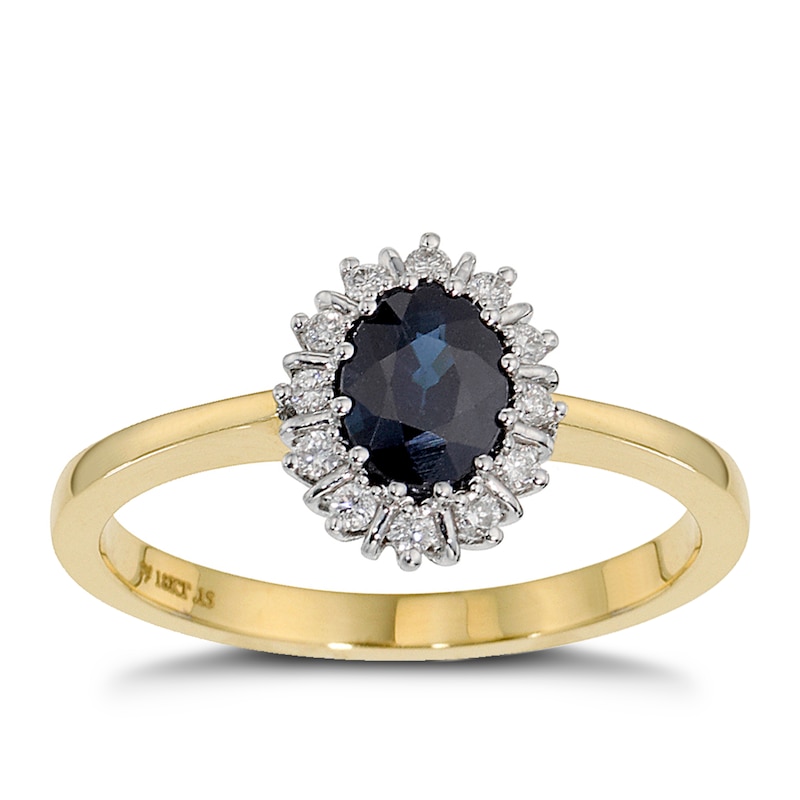 18ct Yellow Gold Sapphire & 0.15ct Diamond Ring
