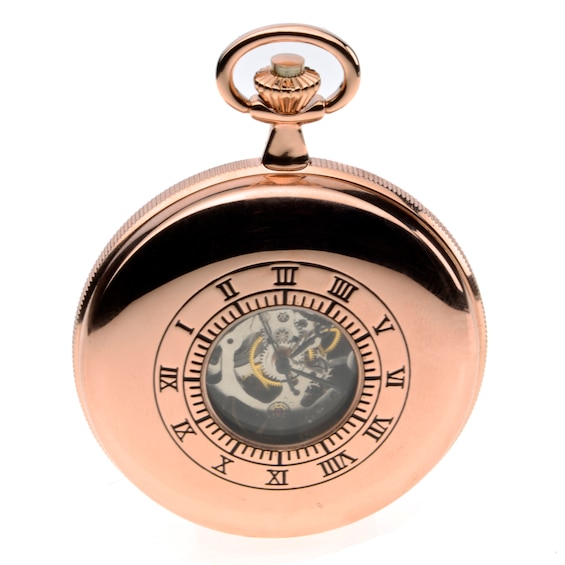 Jean Pierre Men’s Rose Gold Plated Skeleton Pocket Watch