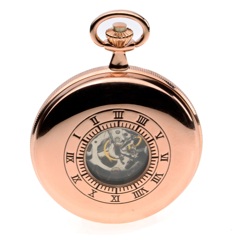 Jean Pierre Men's Rose Gold Plated Skeleton Pocket Watch
