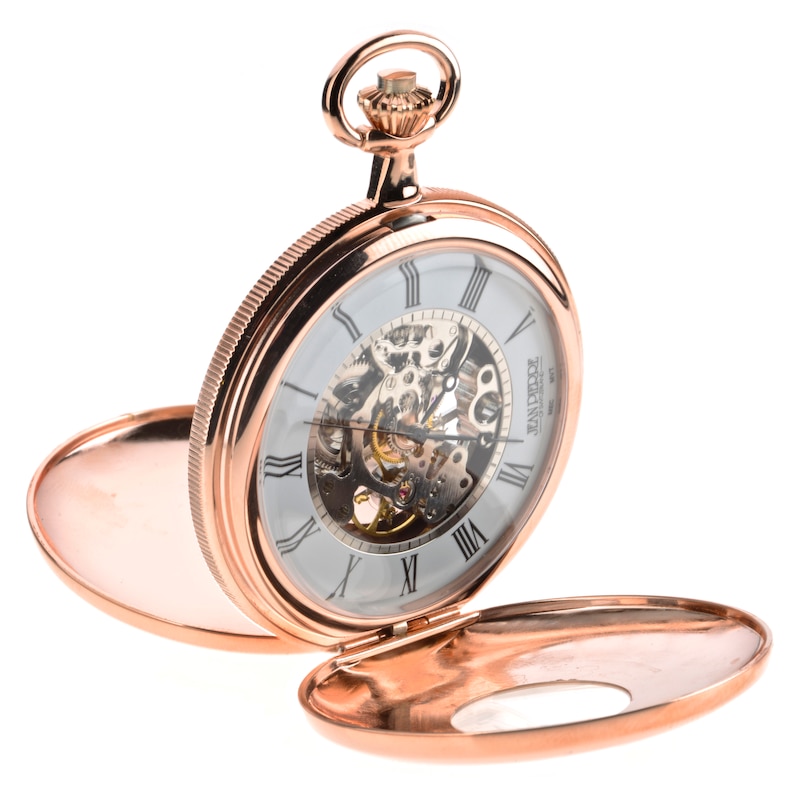 Jean Pierre Men's Rose Gold Plated Skeleton Pocket Watch