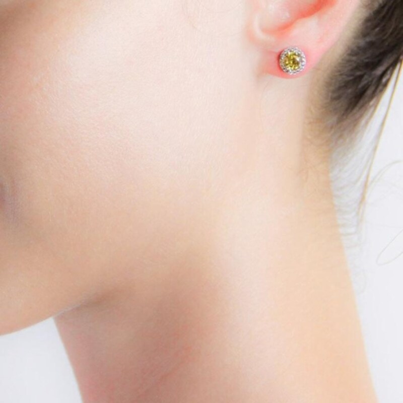 Main Image 3 of CARAT* LONDON Gwyn Silver Borderset Yellow Stone Earrings