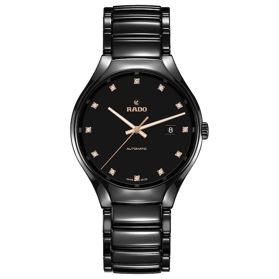 Men's Rado True Automatic Diamond & Black Ceramic Bracelet Watch