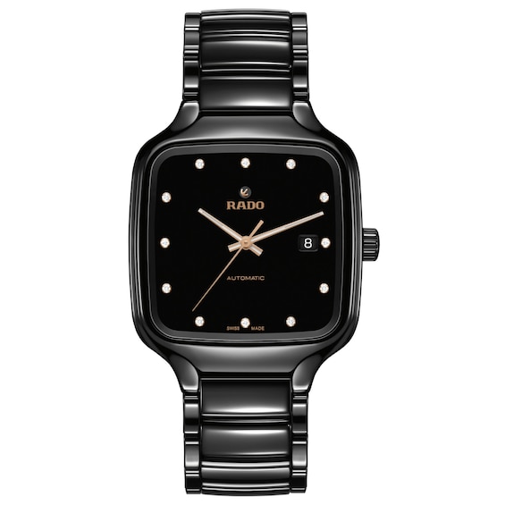 Men's Rado True Square Automatic Diamond Black Ceramic Watch