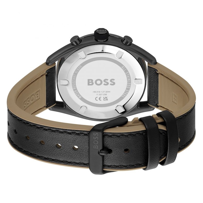 BOSS Center Court Men's Black Leather Strap Watch