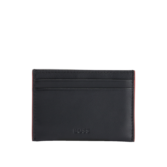 BOSS Embossed Logo Matte Black Leather Card Holder