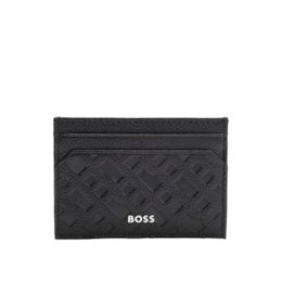 BOSS Embossed Monogram Grained Black Leather Card Holder