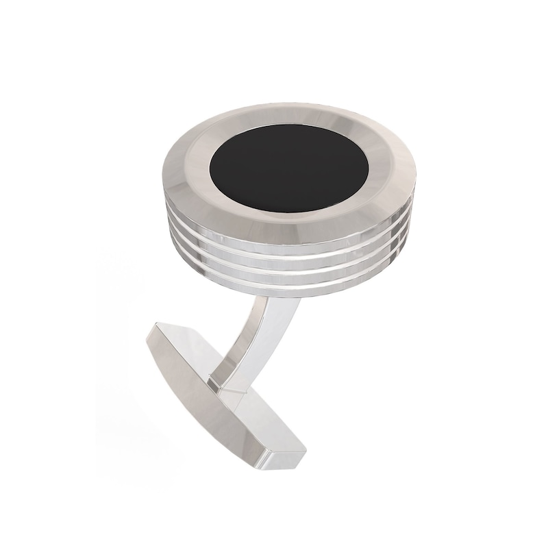 Main Image 2 of BOSS Men's Silver Tone Black Enamel Round Cufflinks