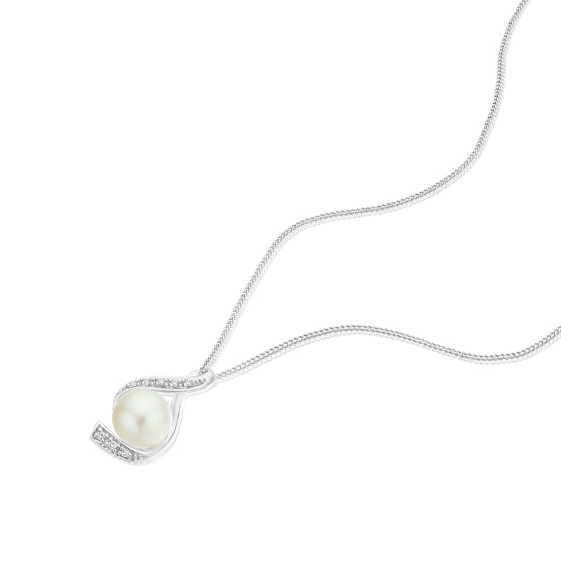 Main Image 2 of 9ct White Gold Cultured Freshwater Pearl & Diamond Twisted Pendant