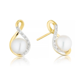 9ct Yellow Gold Cultured Freshwater Pearl & Diamond Earrings