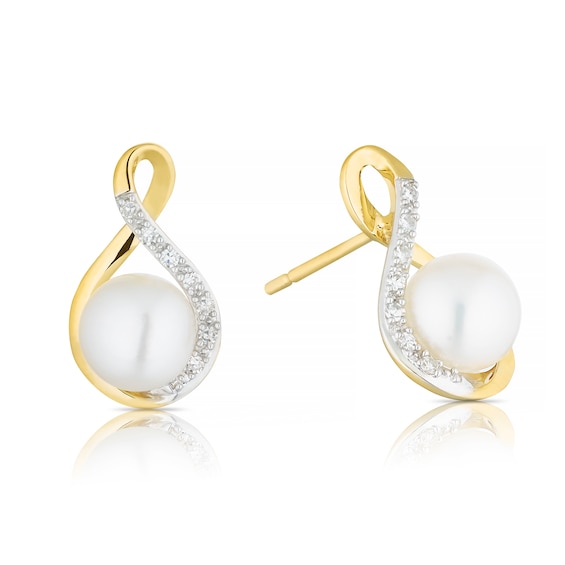 9ct Yellow Gold Cultured Freshwater Pearl and Diamond Earrings