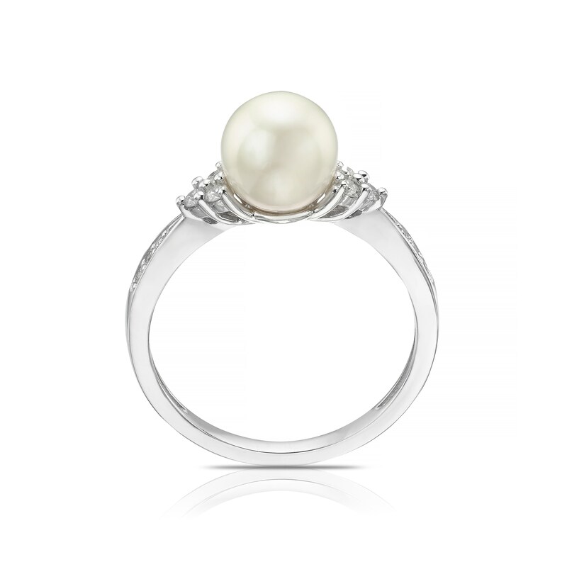 9ct White Gold Cultured Freshwater Pearl 0.11ct Diamond Ring